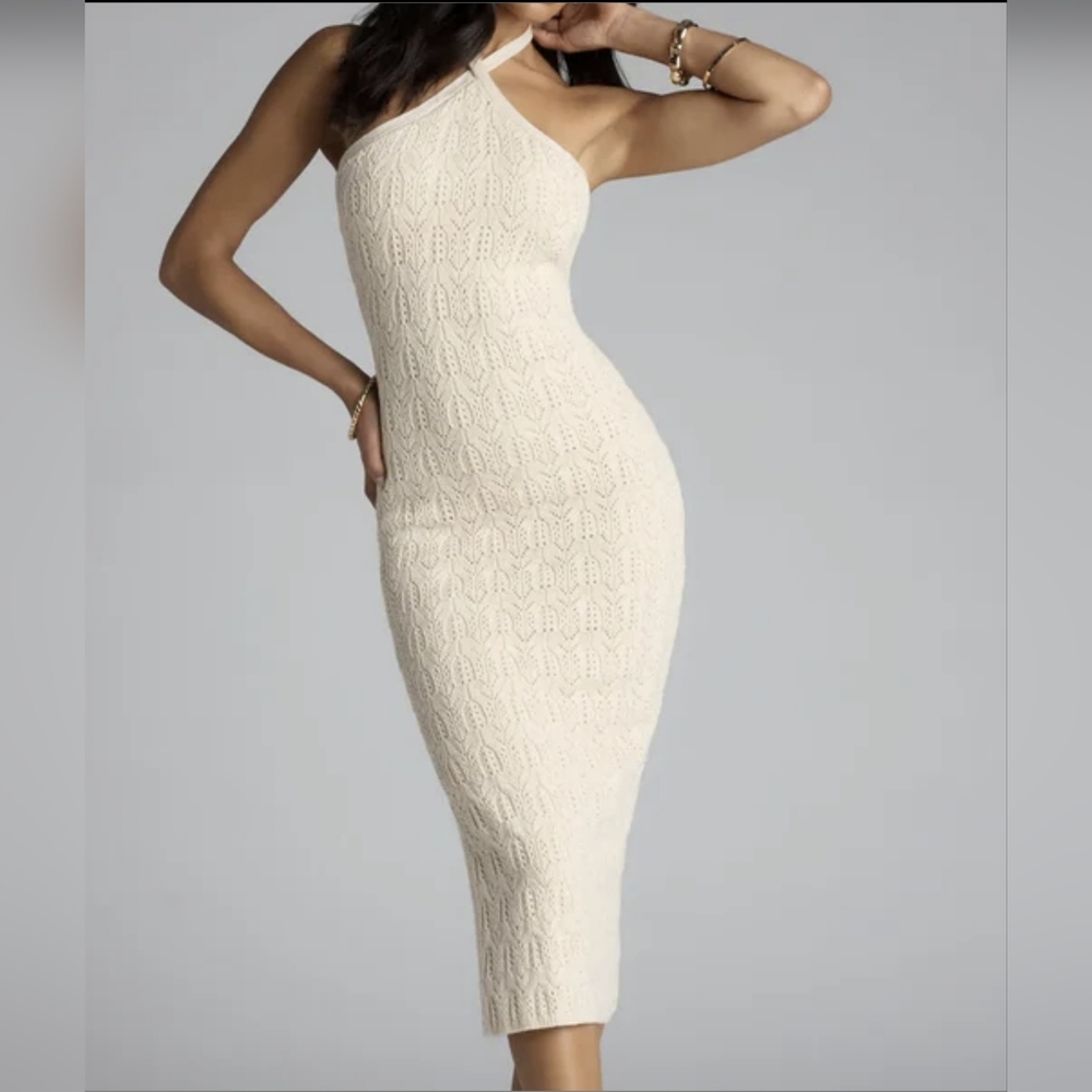 Windsor Cream Knit Midi  Dress Luxe With No Limits Halter Size L